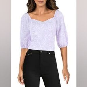 NWT Riley & Rae Womens Purple Square Neck Smocked Blouse Cropped Top